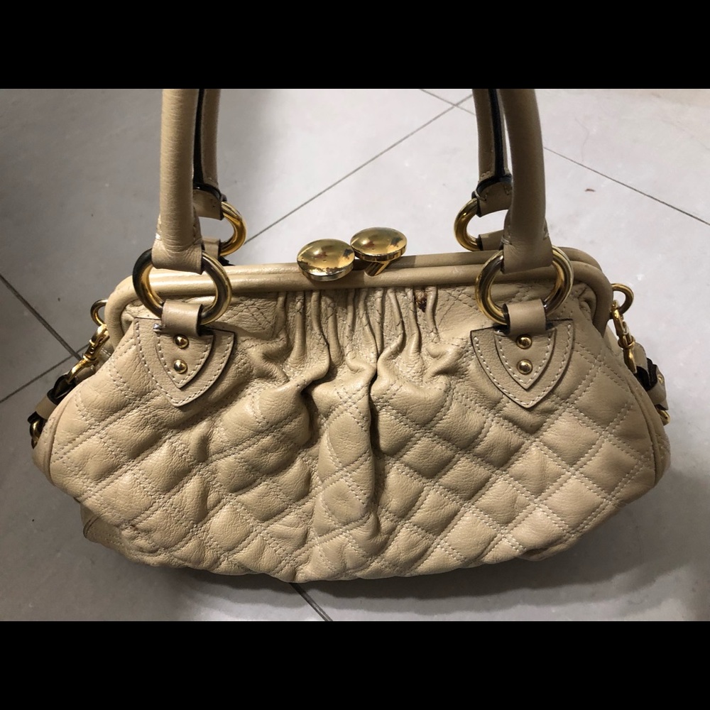 Marc Jacobs Beige Quilted Leather Stam Handbag